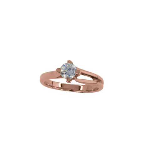 Ροζ χρυσό δαχτυλίδι Κ14 μονόπετρο με λευκή πέτρα swarovski