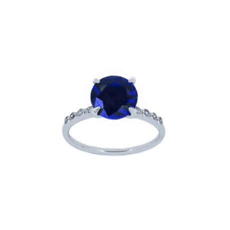 Λευκόχρυσο δαχτυλίδι K14 μονόπετρο με μπλε και λευκές πέτρες swarovski